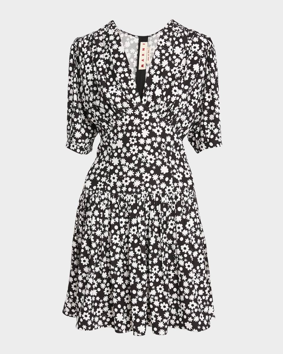 Printed Gathered Mini Dress